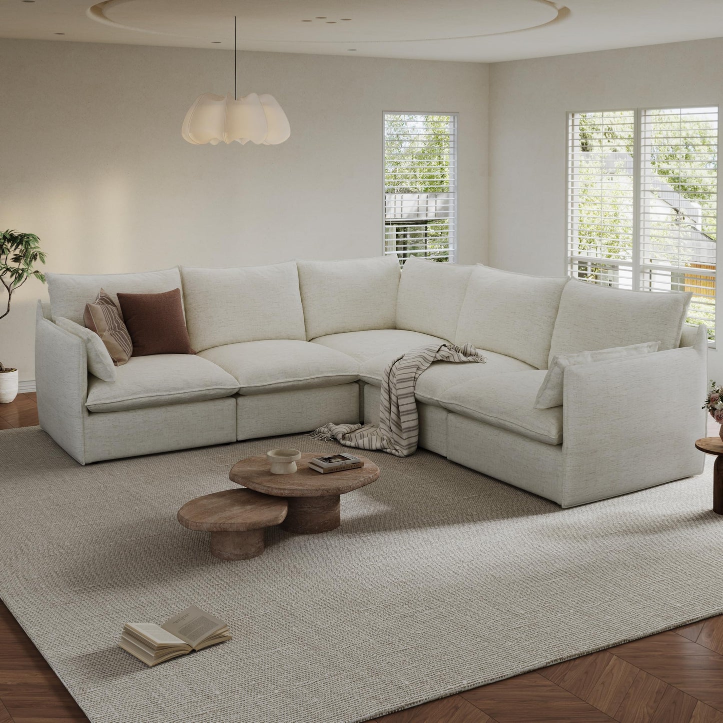 94.6" Small Cloud Couch, Linen Cloud Sectional Couches for Living Room, Convertible Down Filled Modular Sectional Sofa with Deep Seats & High-Back, Removable Washable Sofa Covers, Spill-Proof Fabric