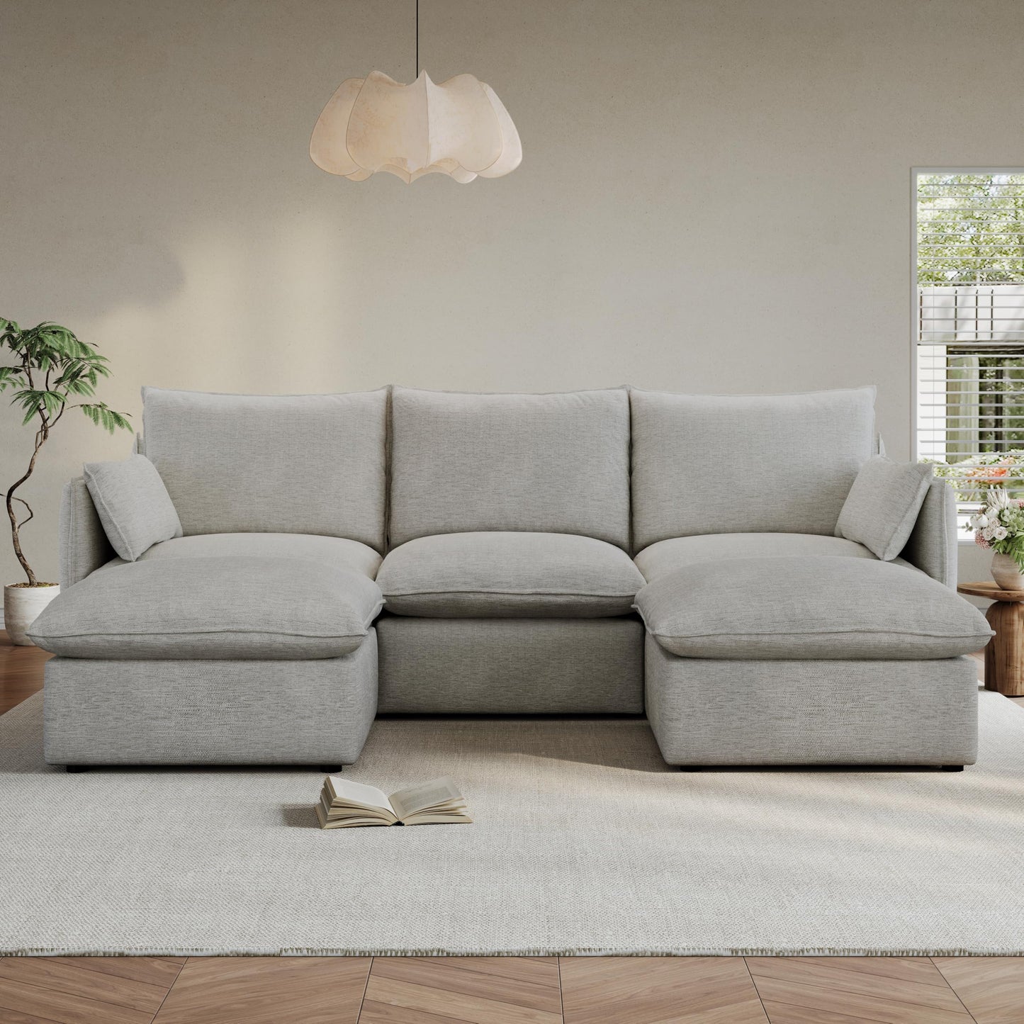 94.6" Small Cloud Couch, Linen Cloud Sectional Couches for Living Room, Convertible Down Filled Modular Sectional Sofa with Deep Seats & High-Back, Removable Washable Sofa Covers, Spill-Proof Fabric