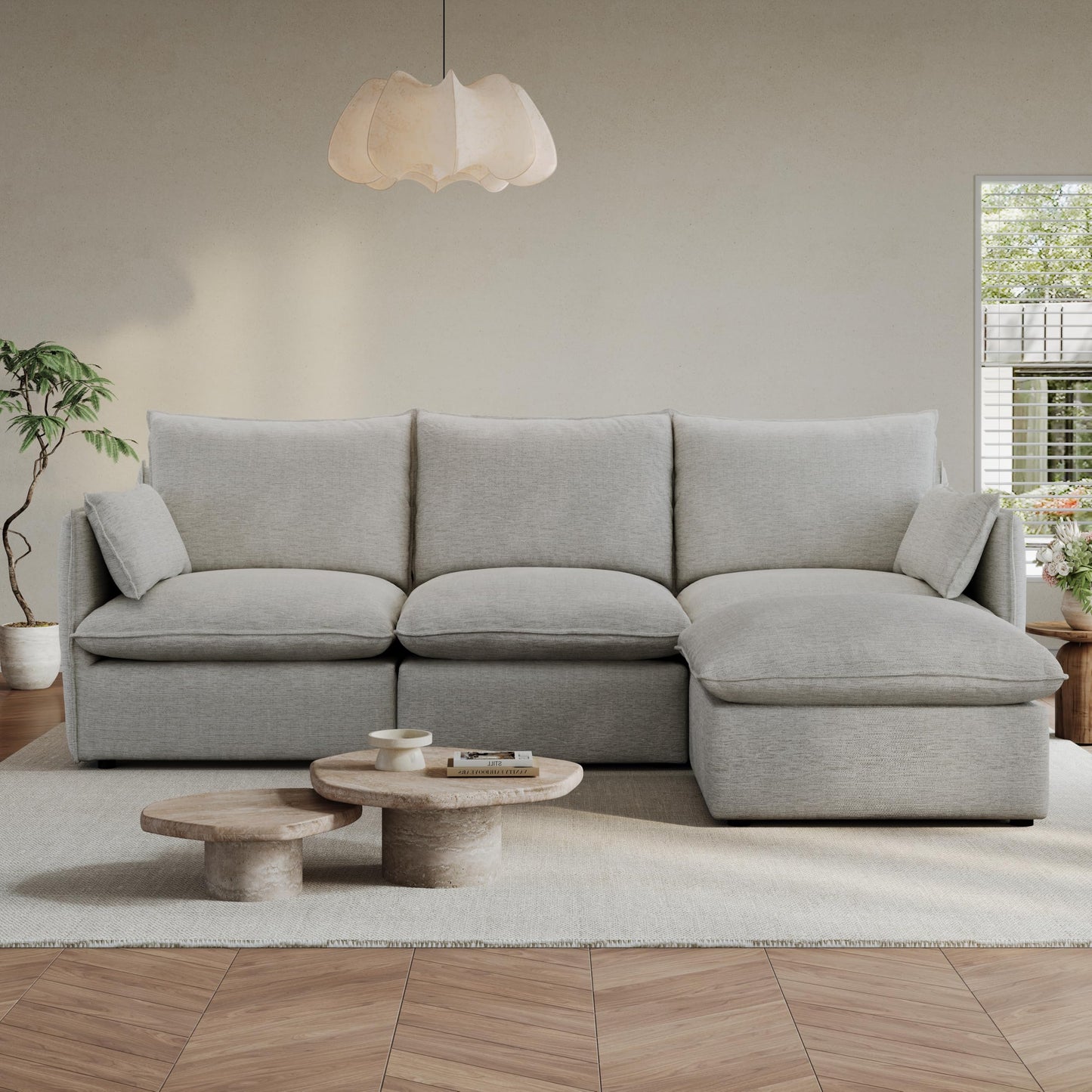 94.6" Small Cloud Couch, Linen Cloud Sectional Couches for Living Room, Convertible Down Filled Modular Sectional Sofa with Deep Seats & High-Back, Removable Washable Sofa Covers, Spill-Proof Fabric