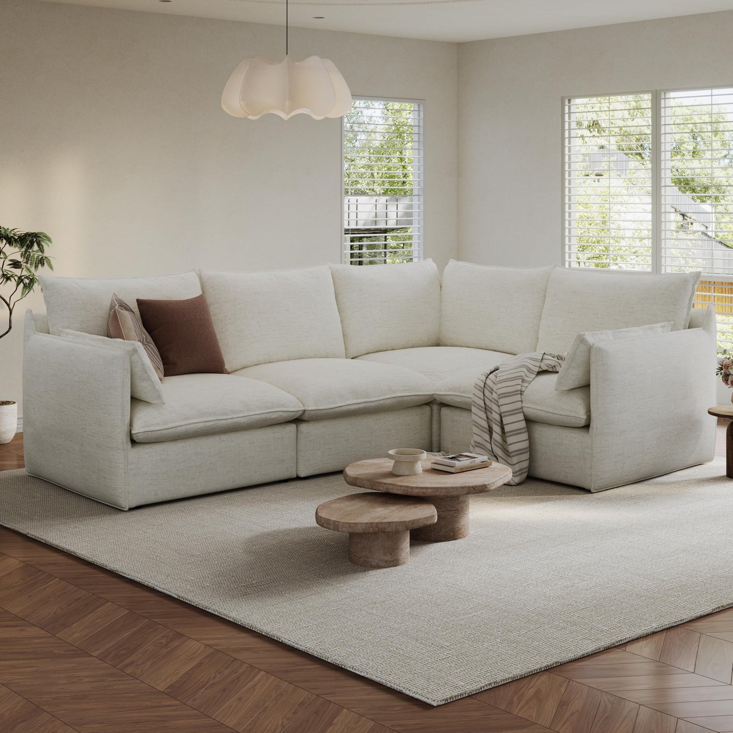 94.6" Small Cloud Couch, Linen Cloud Sectional Couches for Living Room, Convertible Down Filled Modular Sectional Sofa with Deep Seats & High-Back, Removable Washable Sofa Covers, Spill-Proof Fabric