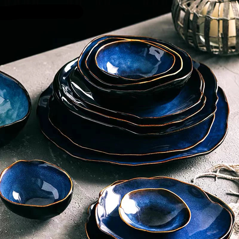 Blue Ceramics Irregular Shape Dinner Set