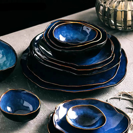 Blue Ceramics Irregular Shape Dinner Set