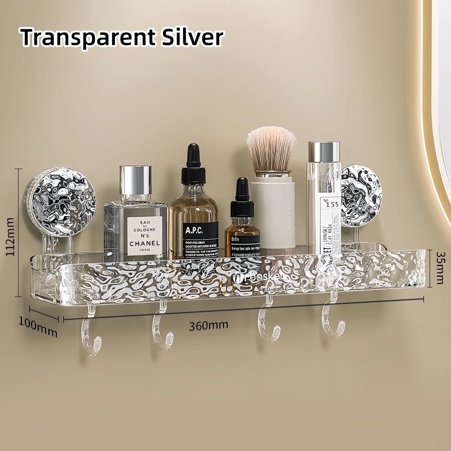 Elegant Glacier Suction Cup Bathroom Organizer