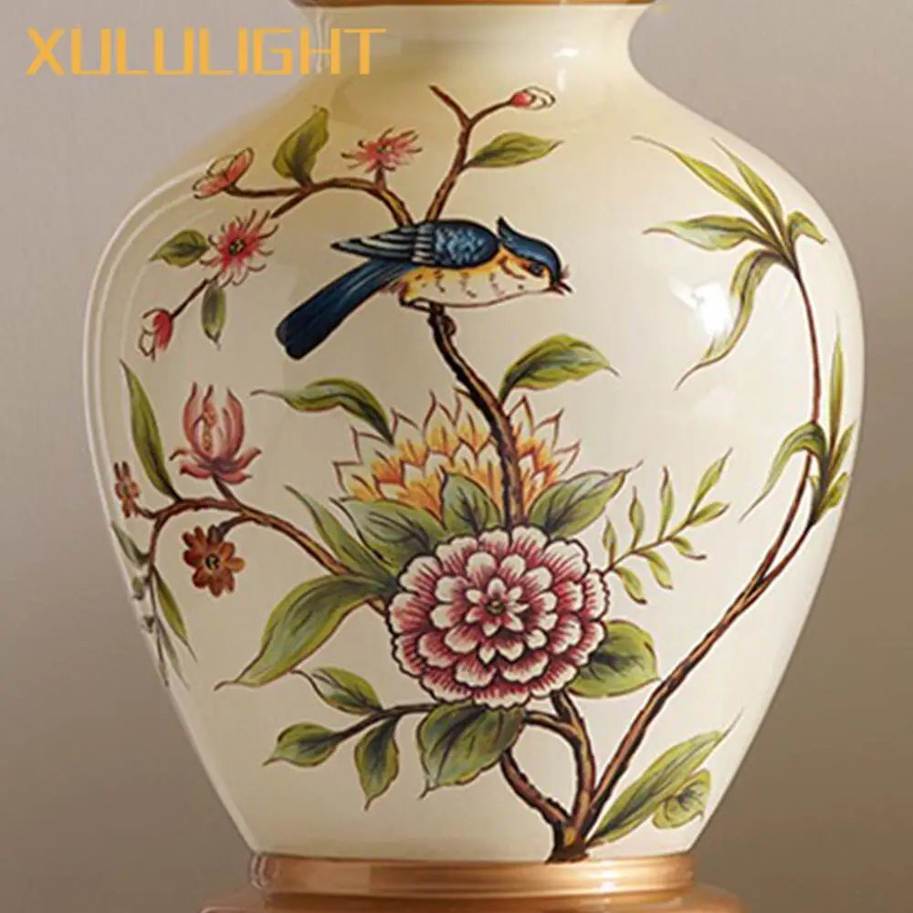 Elegant European Ceramic Flower Table Lamp