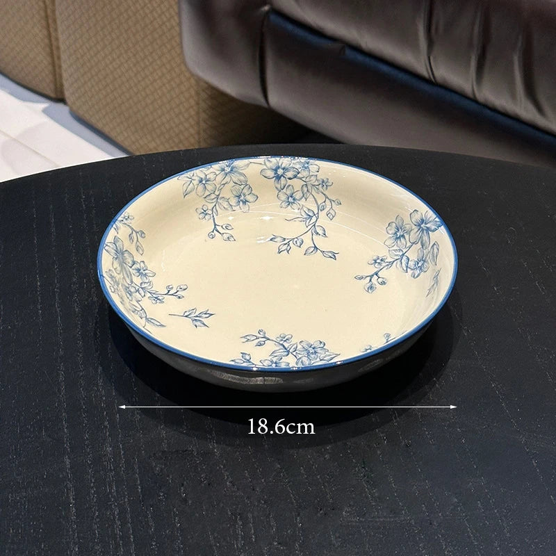 Elegant Vintage Blue Floral Bowl & Plate Set
