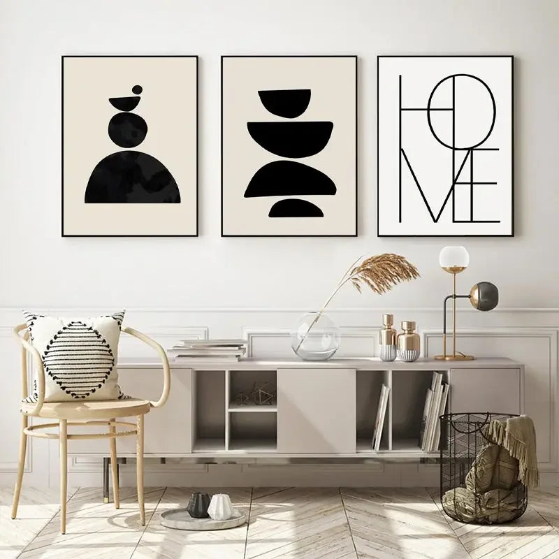 Abstract Geometric Beige Black Boho Minimalist Poster