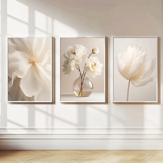 Nordic Beige Peony Canvas Wall Art
