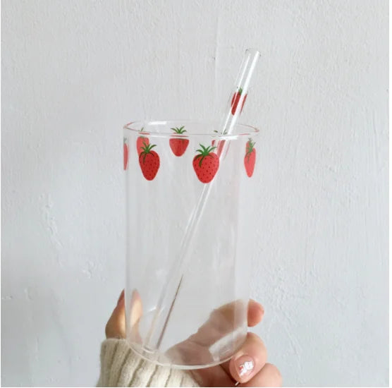 Strawberry Cute Glass With Straw