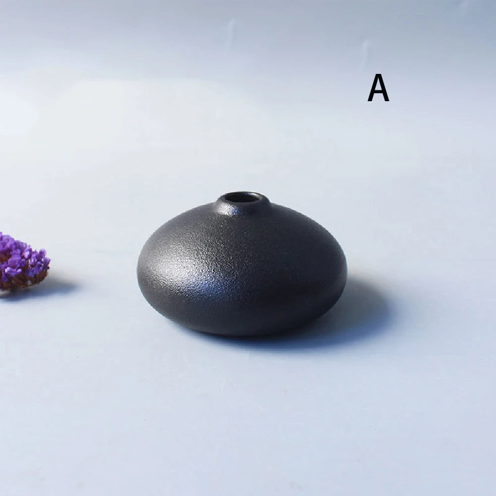 Japanese Black Ceramic Vase for Decor