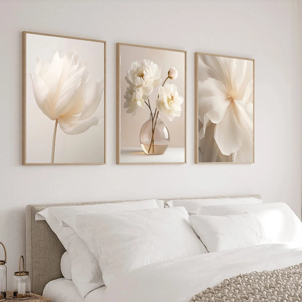 Nordic Beige Peony Canvas Wall Art