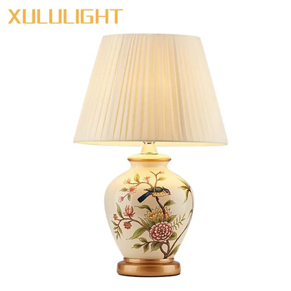 Elegant European Ceramic Flower Table Lamp