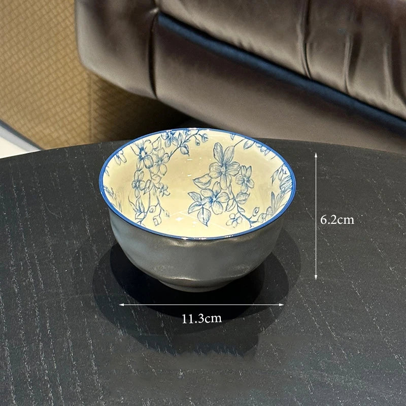 Elegant Vintage Blue Floral Bowl & Plate Set