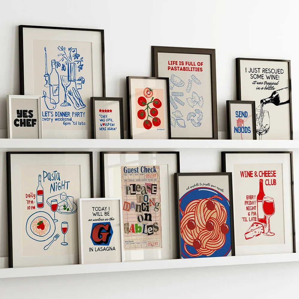Wine & Cheese Noodles Modern Wall Art