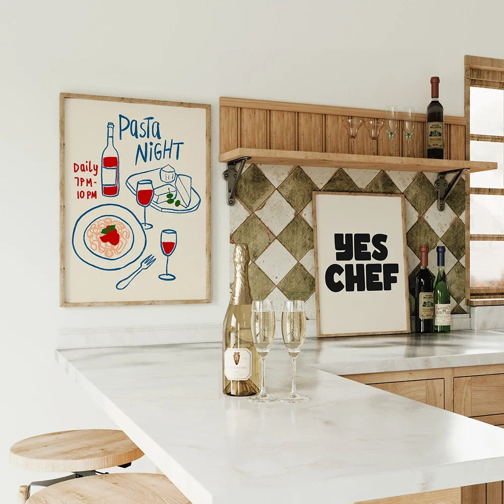Wine & Cheese Noodles Modern Wall Art