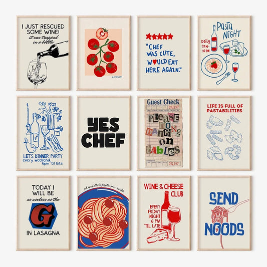 Wine & Cheese Noodles Modern Wall Art