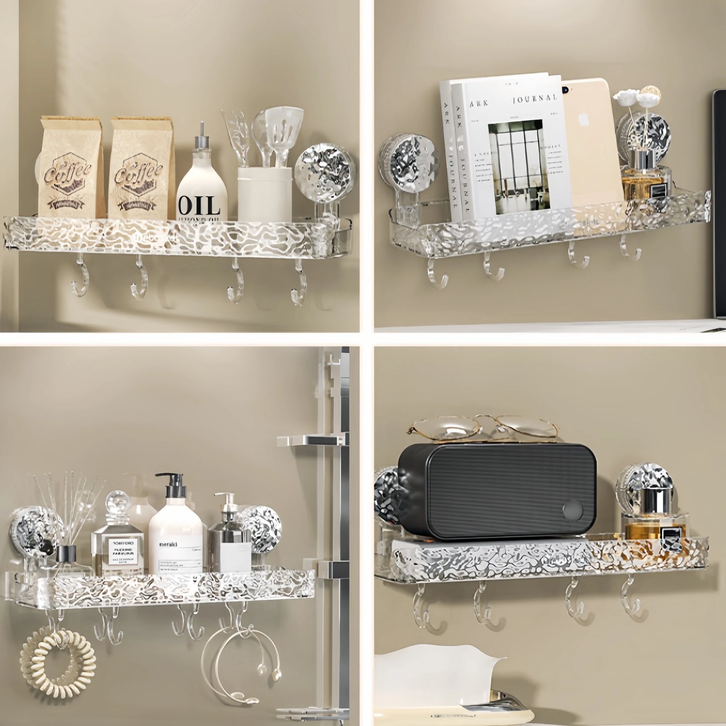 Elegant Glacier Suction Cup Bathroom Organizer