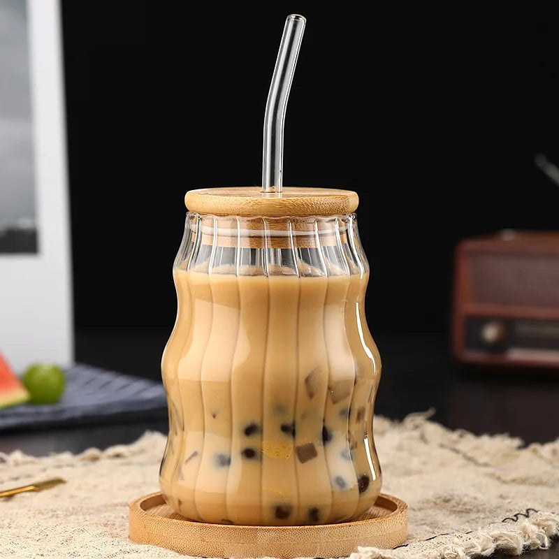 Creative Glass Cup With Bamboo Lid