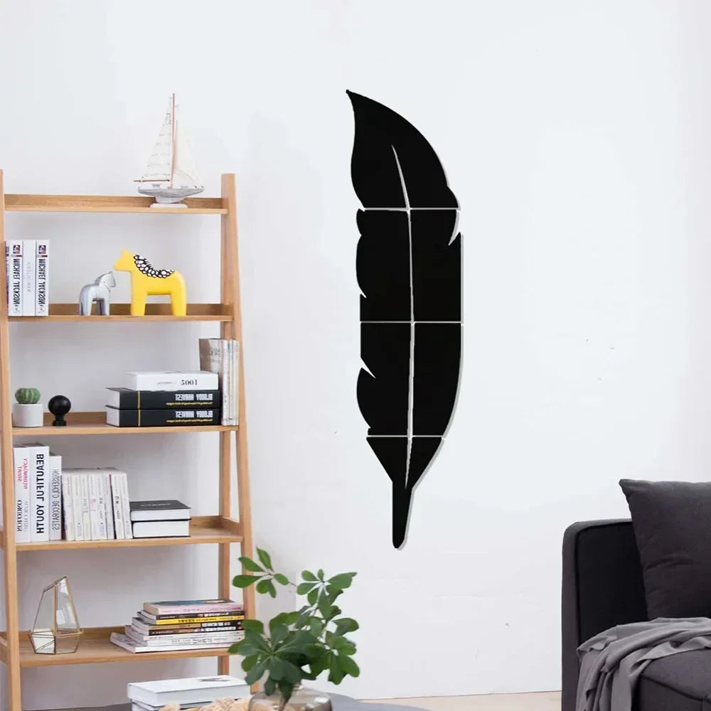 DIY Feather Plume 3D Mirror Wall Sticker