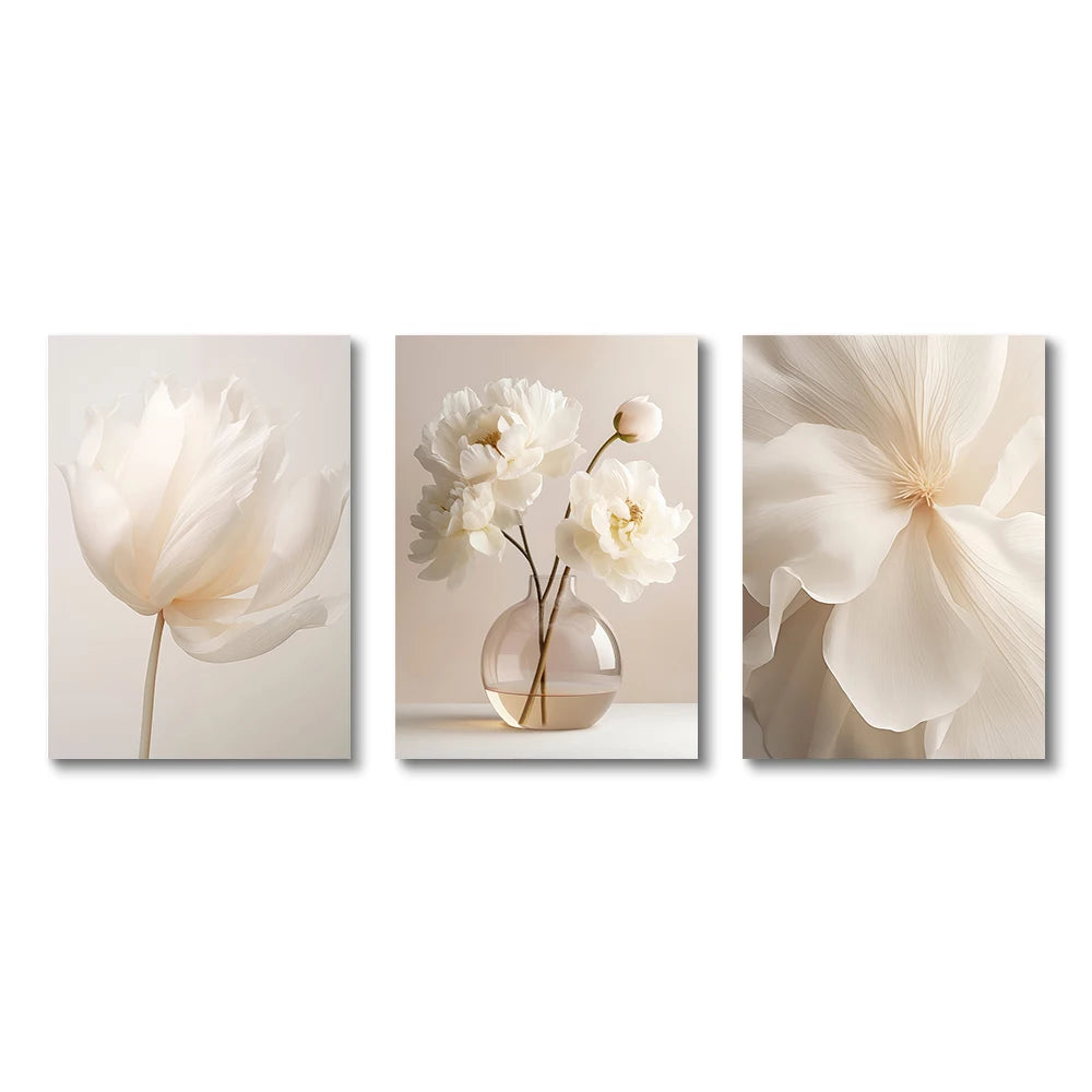 Nordic Beige Peony Canvas Wall Art
