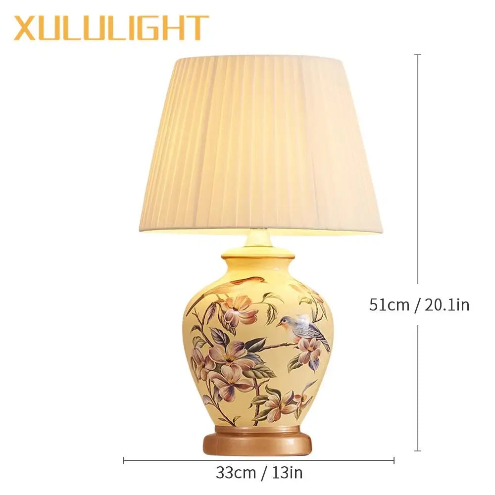 Elegant European Ceramic Flower Table Lamp