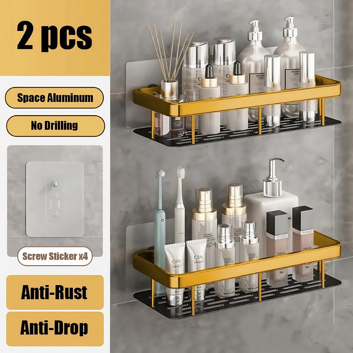 Bathroom Shelf No Drill Organizer Rack
