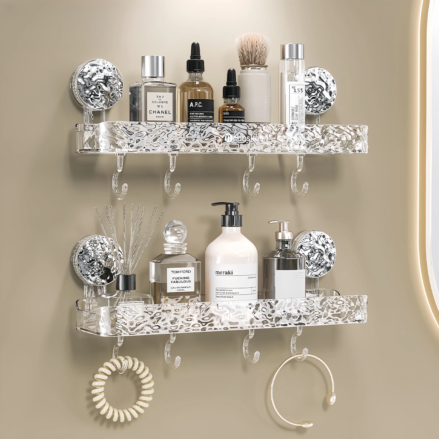 Elegant Glacier Suction Cup Bathroom Organizer