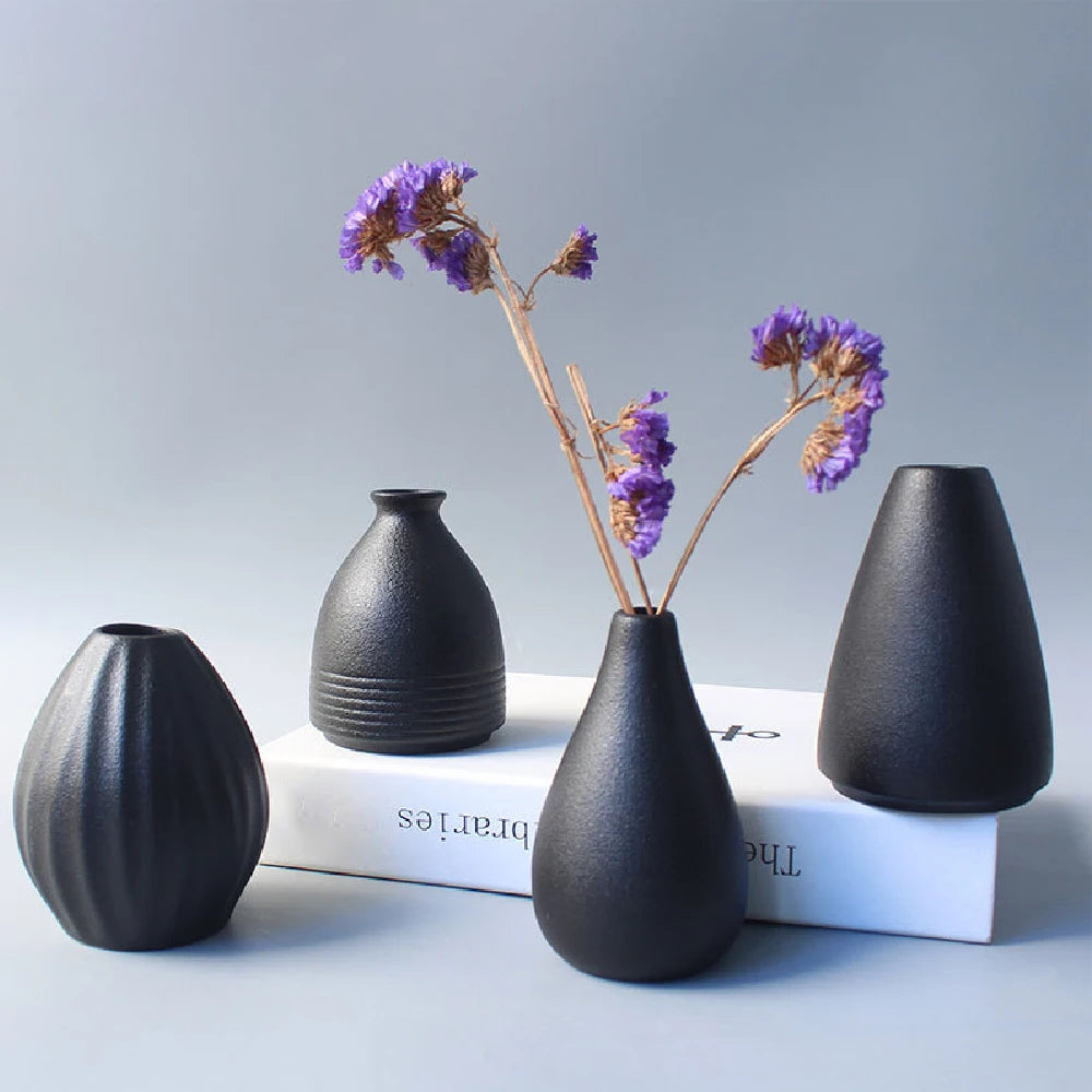 Japanese Black Ceramic Vase for Decor