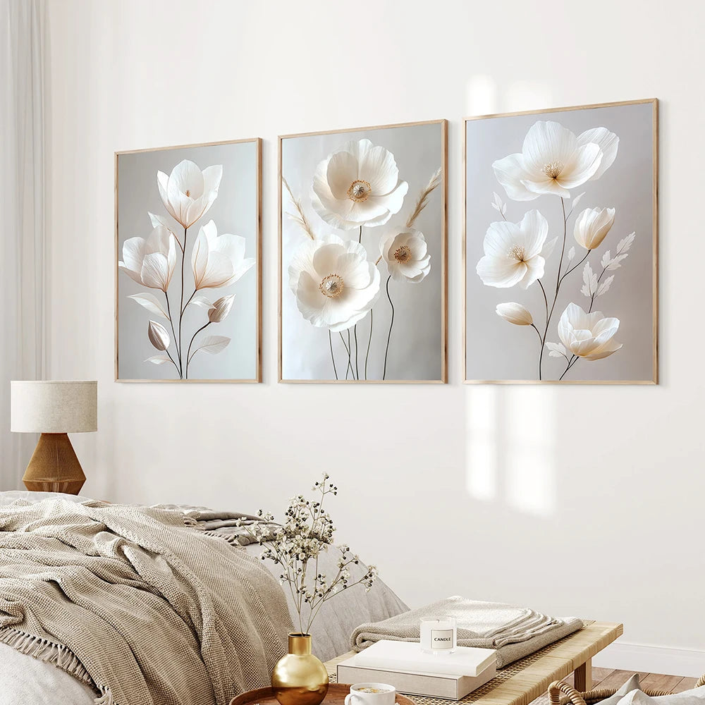 Nordic Beige Peony Canvas Wall Art