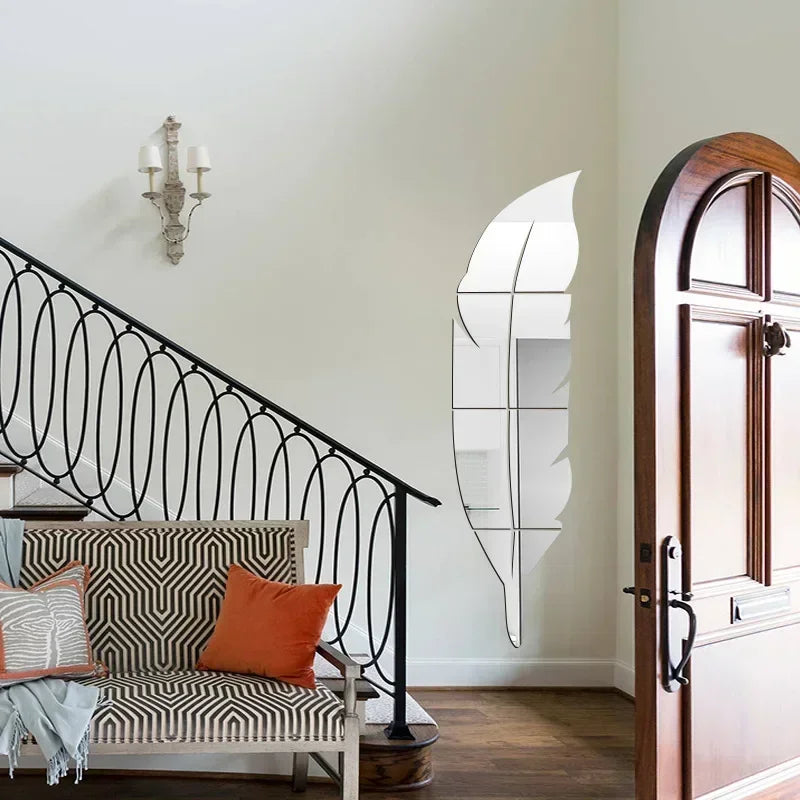 DIY Feather Plume 3D Mirror Wall Sticker