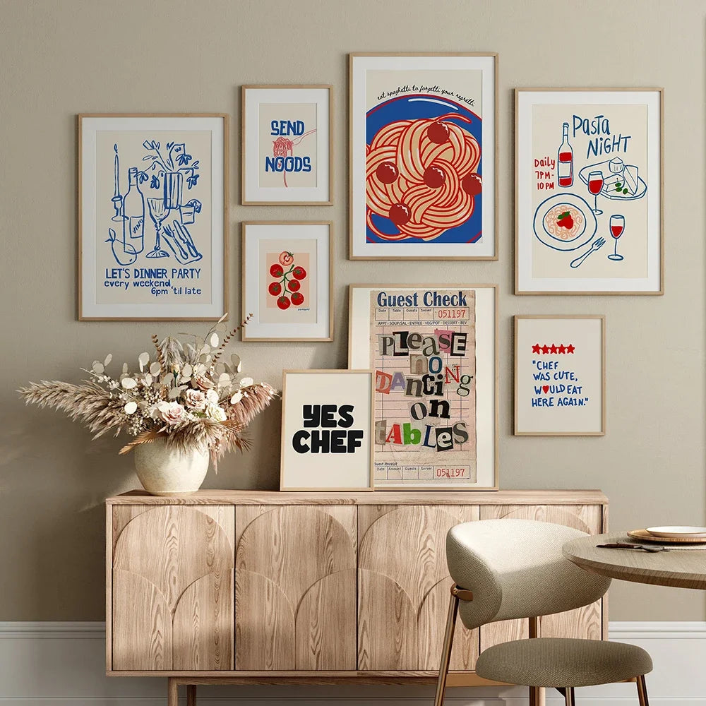 Wine & Cheese Noodles Modern Wall Art