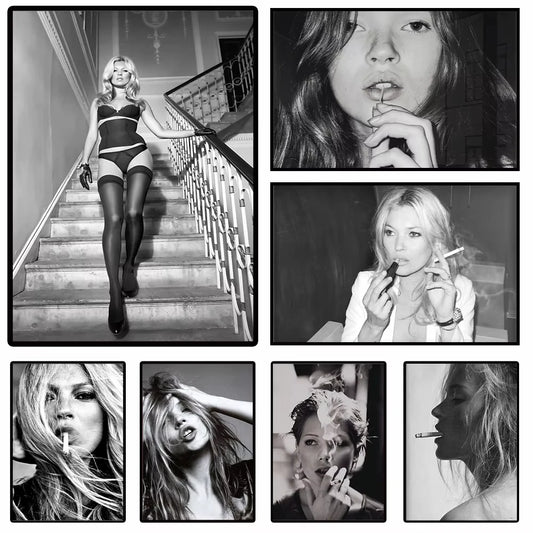 Kate Moss Black & White Wall Art